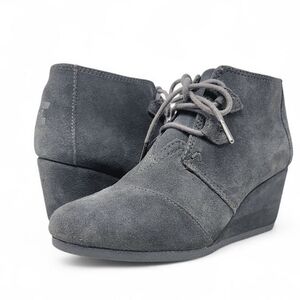 TOMS Desert Wedge Grey Suede Booties